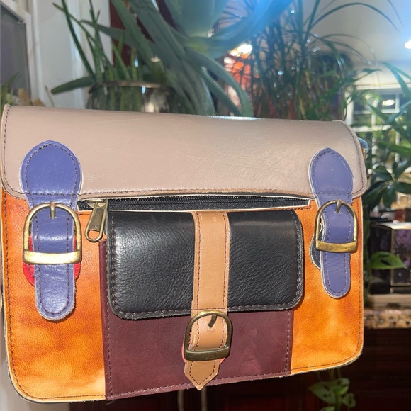 Color block Leather Satchel with Buckle Accents - Picture 1 of 1